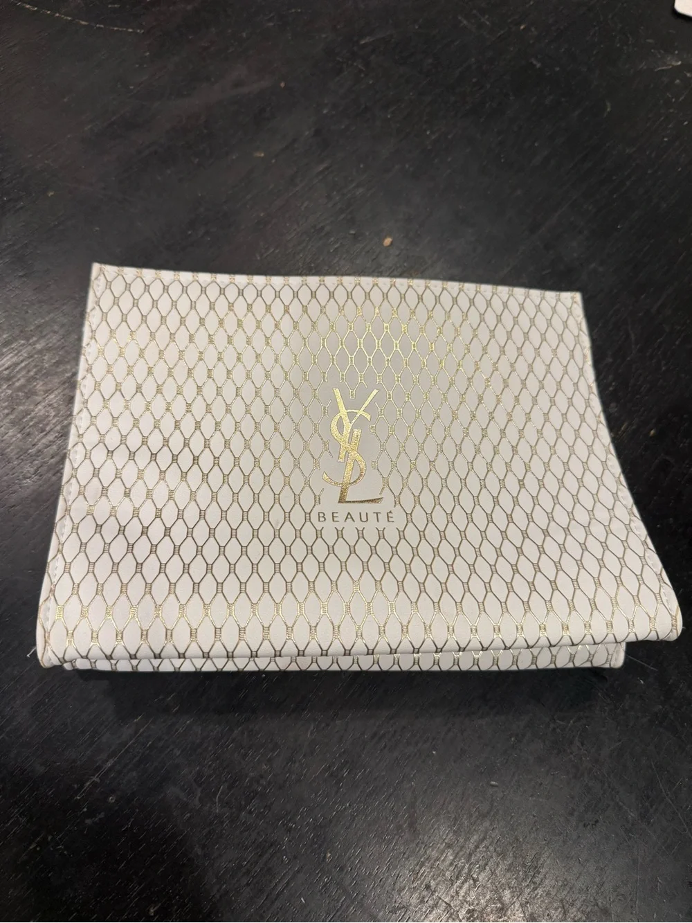 Yves Saint Laurent White and Gold Patterned Toiletry Pouch